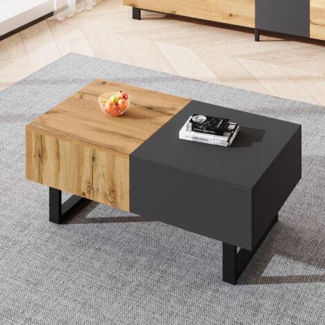 Table basse noire avec rangement caché, pour salon et bureau, en bois et métal, 155x55x40 cm