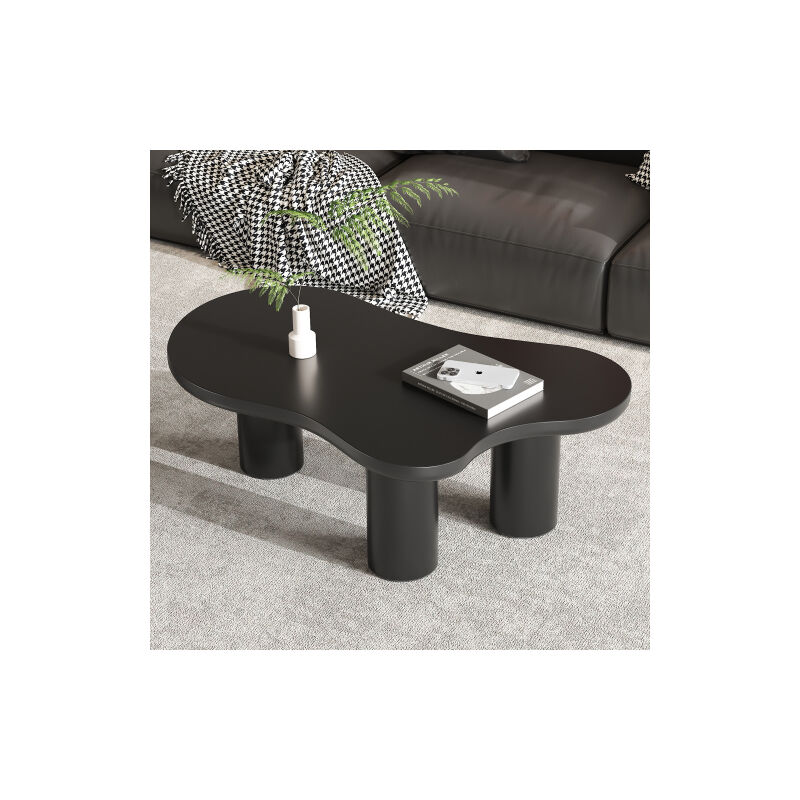 Okwish - Table basse noire en forme de nuage irrégulier avec patin en feutre, 107x66x41 cm