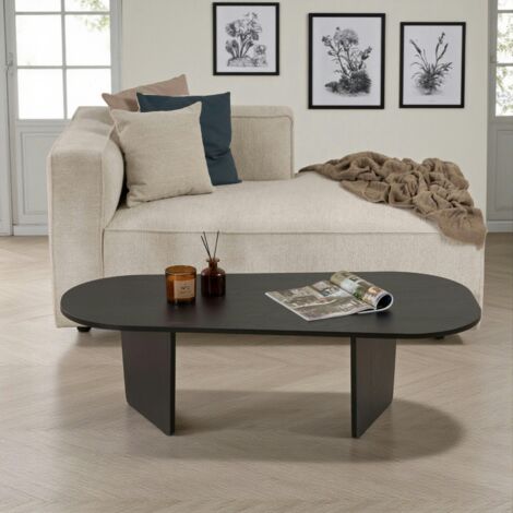Table basse noire organique effet bois - pieds obliques MARFA