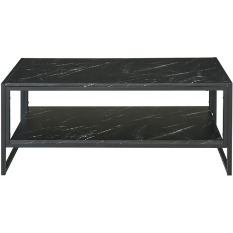 Table basse noire, table d'appoint effet marbre avec étagère inférieure, pour salon ou bureau, design moderne, structure en acier, 106 x 50 x 45 cm, noire