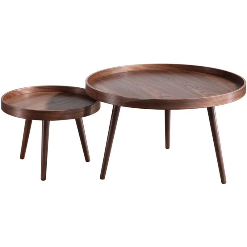 Ikodm - Table basse nordique en bois massif pour salon, petit appartement, meubles ronds, petite table à thé ronde