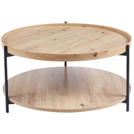 Table basse NORWYN – Coloris chêne vieilli – Table basse ronde Ø80 cm – MDF – Design original