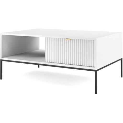 Table basse NOVA SANDS L104 avec 2 tiroirs 104 cm blanc mat