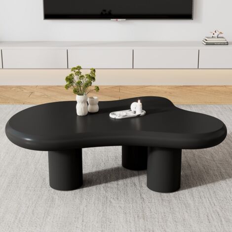 Table basse nuage irrégulière 97x67x32cm - Créative en MDF laqué avec patins feutre, design original pour salon - Noir