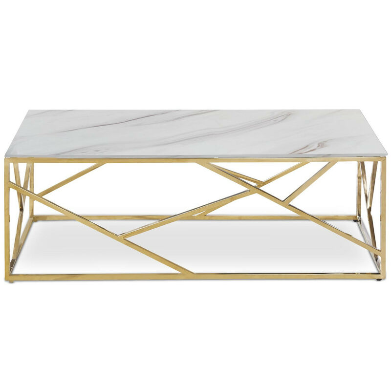 Table basse effet marbre blanc et pieds métal doré Loulou 120 cm