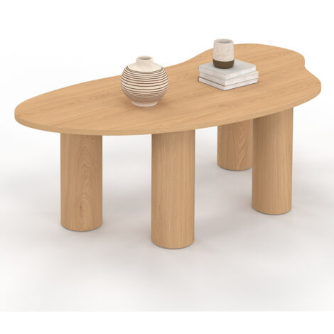 Table Basse Ovale Marthe 110 Cm - Plateau Bois Façon Hêtre, Piétement Design - Style Moderne Pour Salon