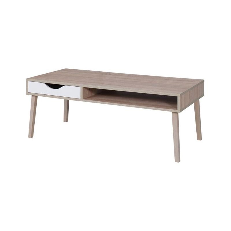 Meublorama - Table basse oslo - Coloris chêne et blanc - Style scandinave - 120 x 60 x 45 cm