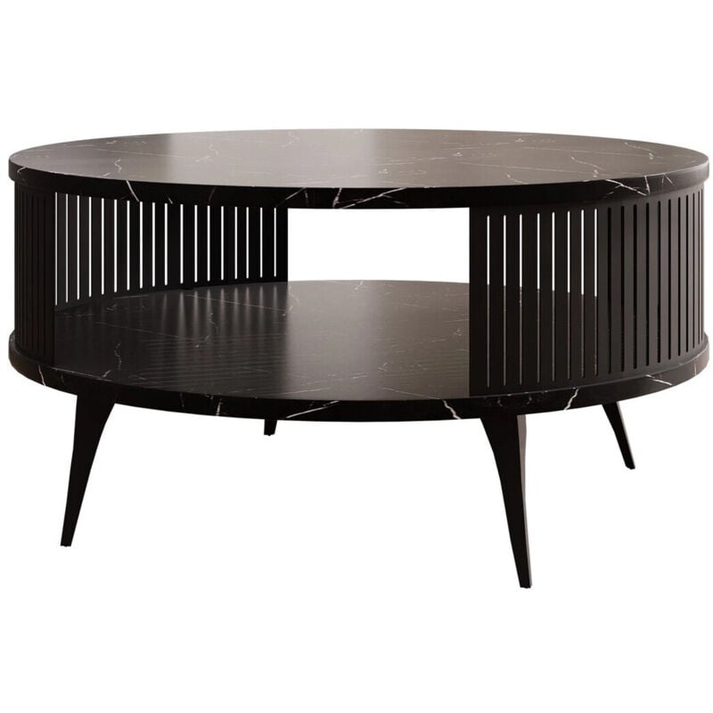 Mobilier1 - Table basse Sordore 100, Noir + Marbre noir, 44x0x0cm, Diamètre: 75, Stratifié, Rond