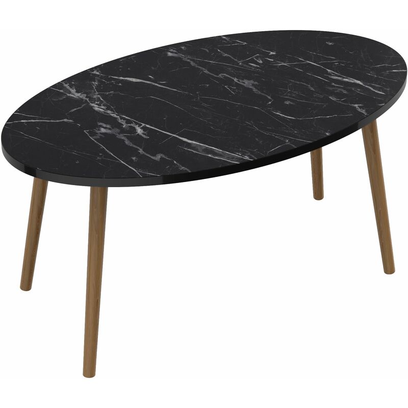 Table basse ovale 41 x90 x 50cm marbre noir naturel