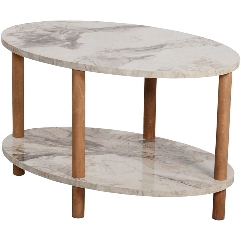 Helloshop26 - Table basse ovale 43 x 70 x 44 cm marbre crème