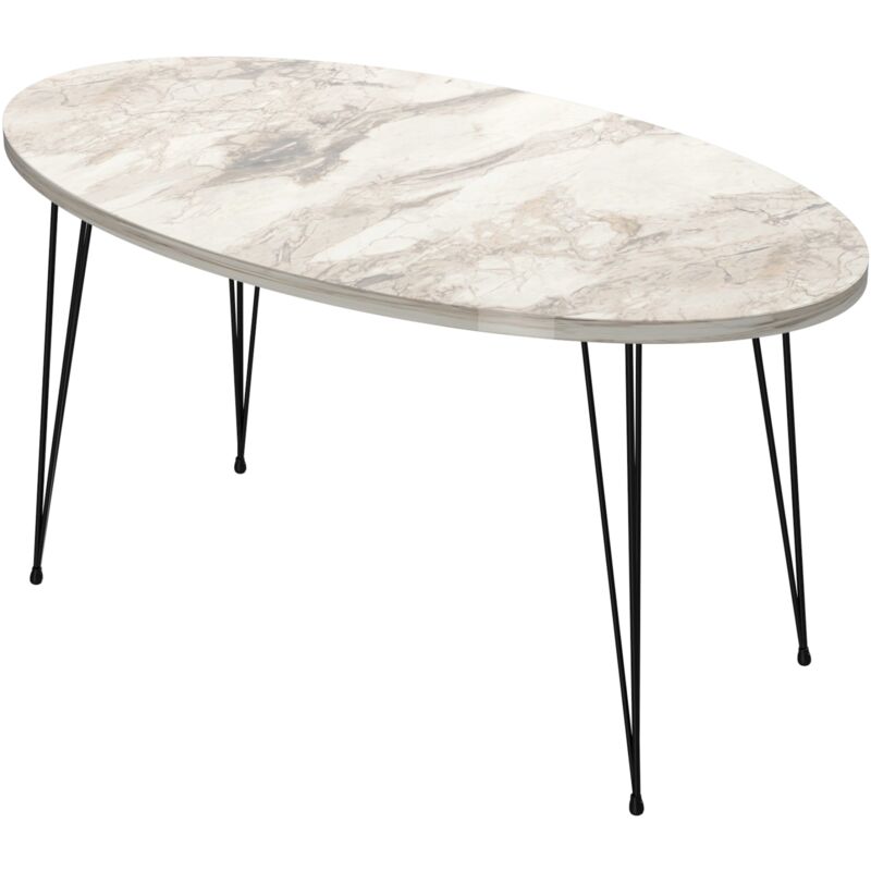 Table basse ovale 43 x 90 x 50 cm marbre blanc noir