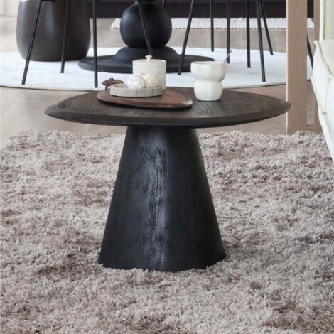 Table basse ovale 70x63x42 cm en manguier noir mat