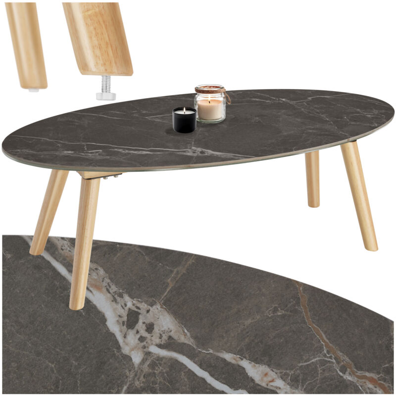 Tectake - Table basse ovale Acerra, effet marbre 100x50x34,5 cm -