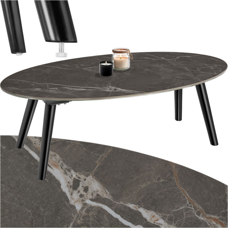 Tectake - Table basse ovale Acerra, effet marbre 100x50x34,5 cm -