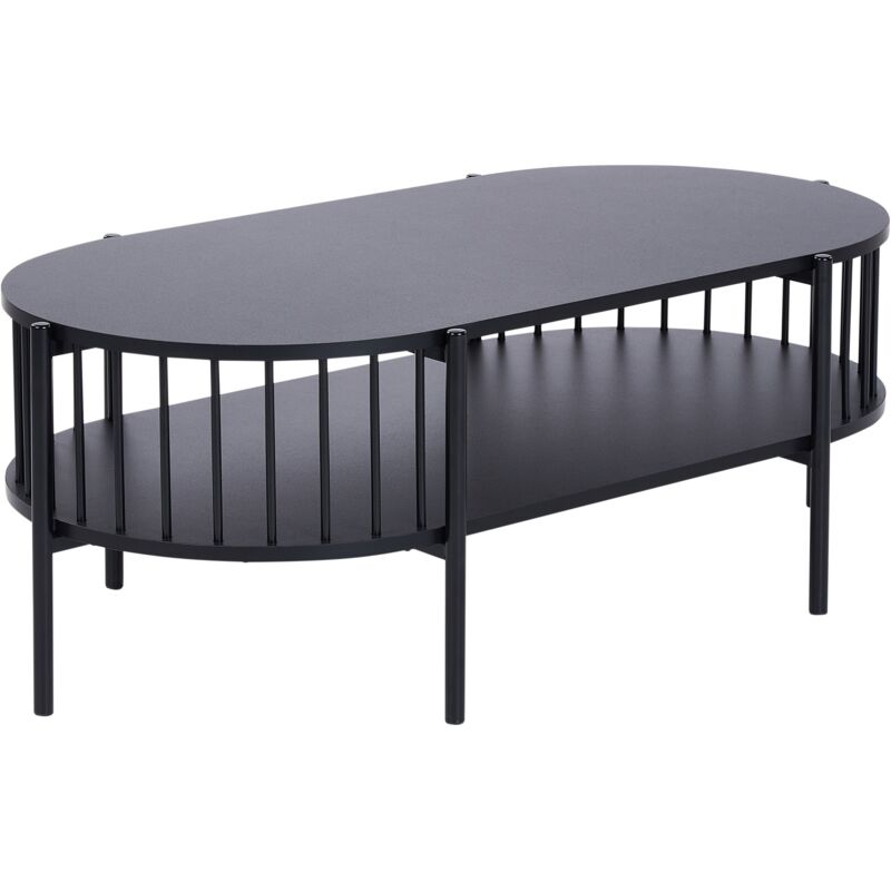 Table Basse Ovale avec Étagère Plateau Long 103 x 50 cm Noir Oreana