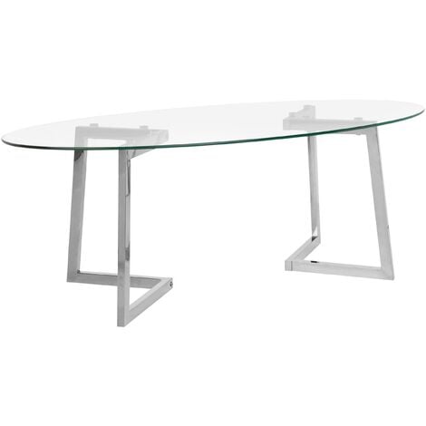 Table Basse Ovale avec Plateau en Verre et Cadre en Métal Argenté au Style Moderne et Glamour Beliani - Transparent