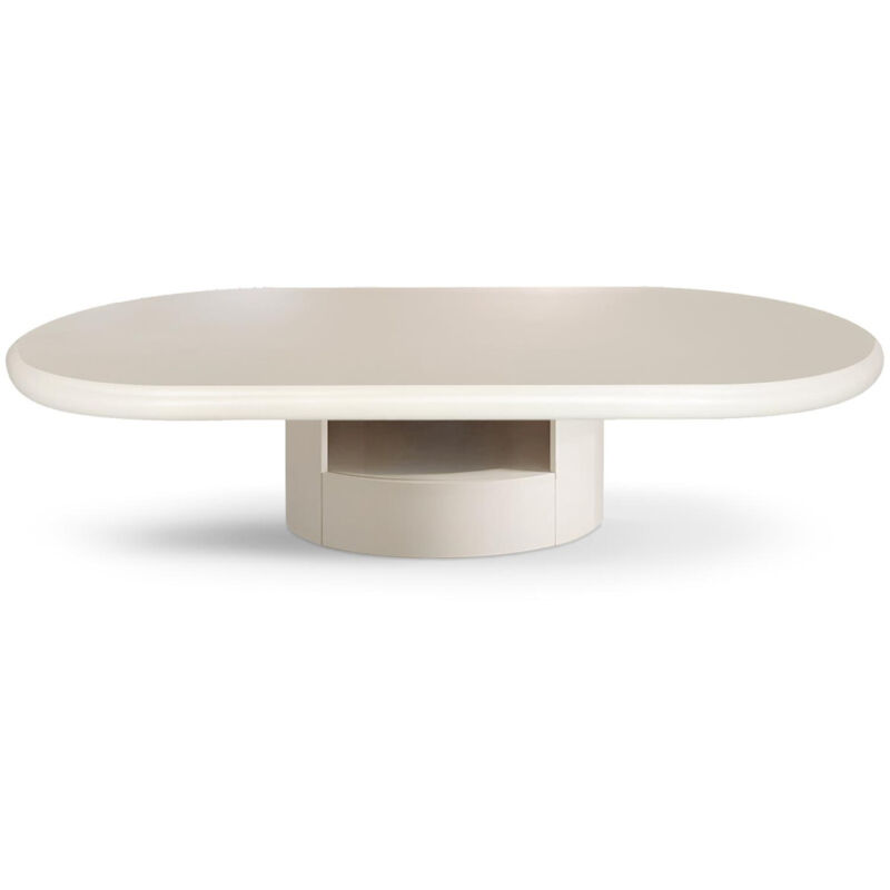 Paris Prix – Table basse ovale 120cm en MDF crème – 2 tiroirs latéraux – Niche centrale pour rangement – Design élégant Paris Prix – Table basse ovale 120cm en MDF crème – 2 tiroirs latéraux – Niche centrale pour rangement – Design élégant