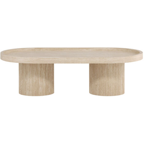 Table basse ovale effet travertin 120x60cm - Beige - Krille
