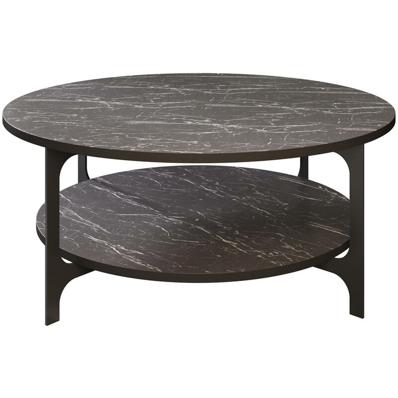 table basse ovale elliptica 2 tablettes bois marbre noir et métal noir - noir
