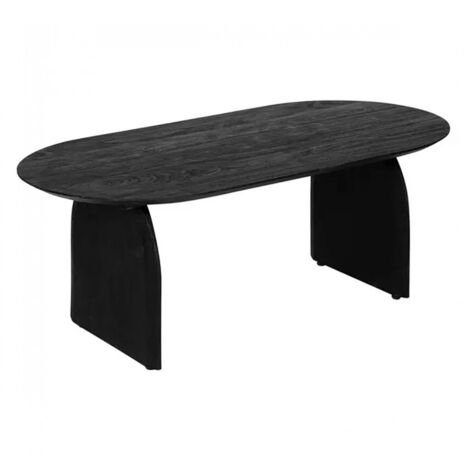 Table basse ovale en bois de manguier finition Texturée, coloris noir - Longueur 120 x Profondeur 60 x Hauteur 45 cm