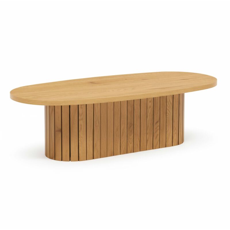 Oviala – Table basse ovale en MDF mélaminé FSC 120x60x35cm – Charge 25kg – Design contemporain avec façade striée