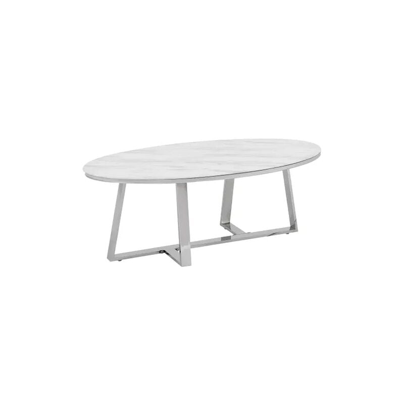 Homy France - Table Basse Ovale gamma verre effet Marbré Blanc 120x60x45 cm