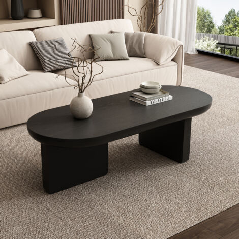 Table basse ovale noir, table d'appoint de canapé, pour salon/chambre, plateau peint mat, MDF, 119×49×35cm