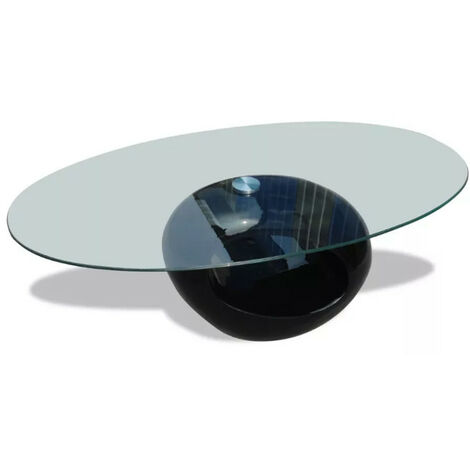 Table basse ovale verre trempé transparent et fibre de verre noir brillant Ben