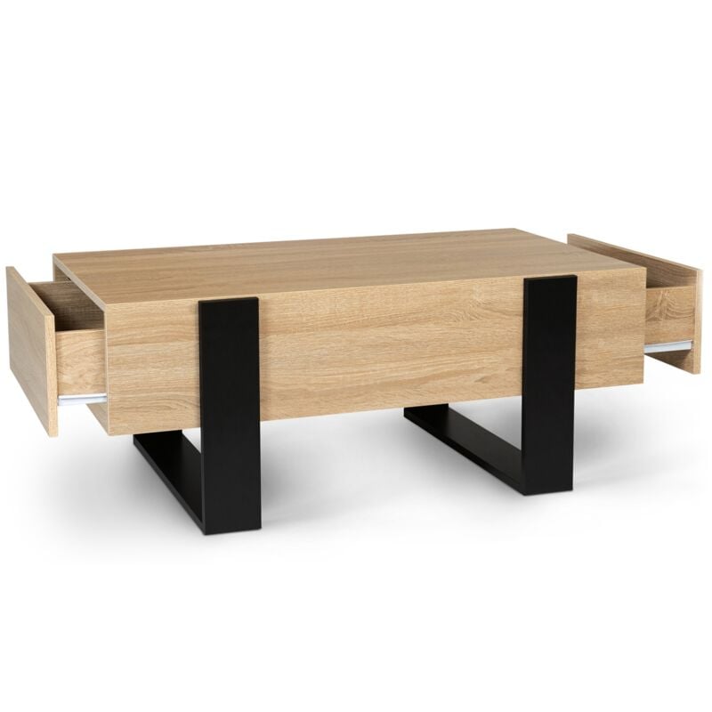 Table basse rectangulaire phoenix avec tiroirs 100 cm bois et noir