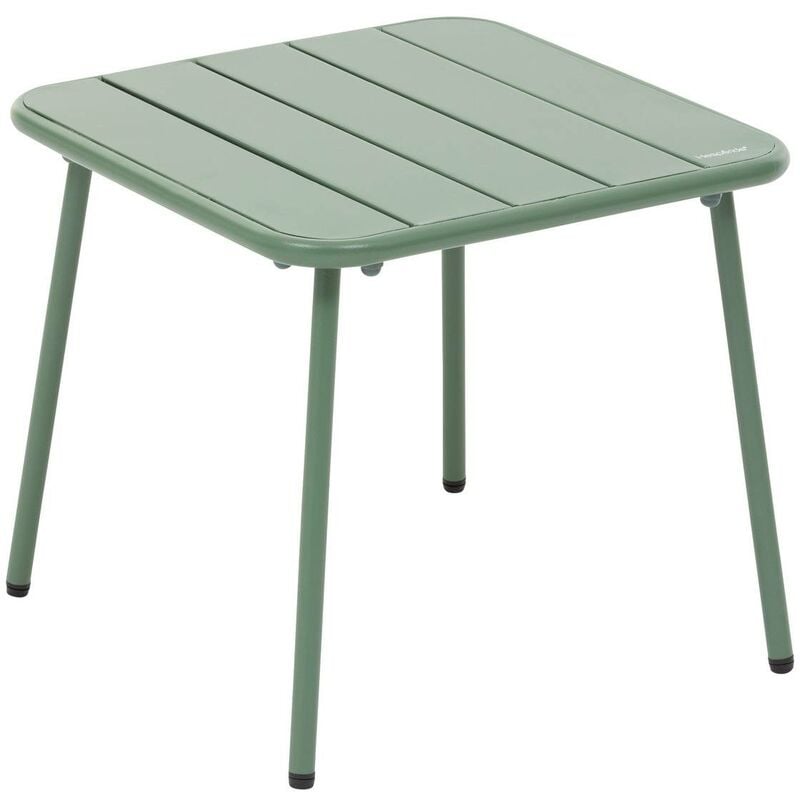 Table basse de jardin carrée Phuket vert olive en acier traité en époxy - Hespéride