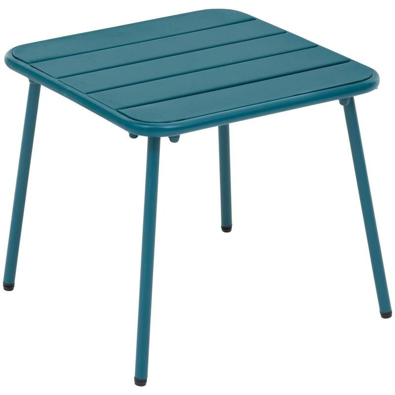 Table basse de jardin carrée Phuket bleu canard en acier traité en époxy - Hespéride