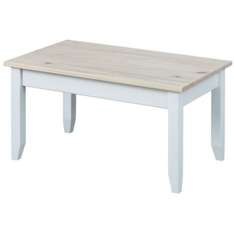 Table basse pin massif blanc et gris Caly 90 cm