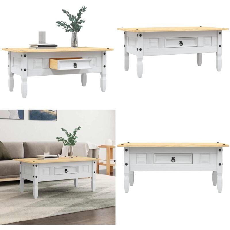Table basse Pin mexicain Gamme Corona Blanc 100x55x44 cm - Table Basse - Table D'appoint - Meubles Mexicains - Style Corona - Table En Bois - Home &