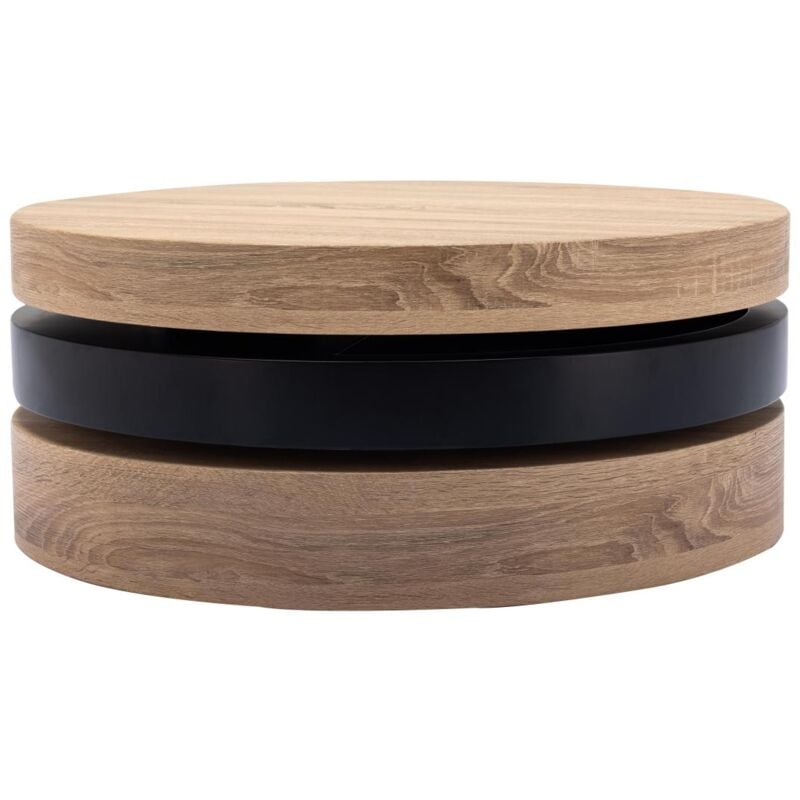 Vente-unique - Table basse pivotante ronde avec 1 niche en mdf - Noir et naturel clair - janita