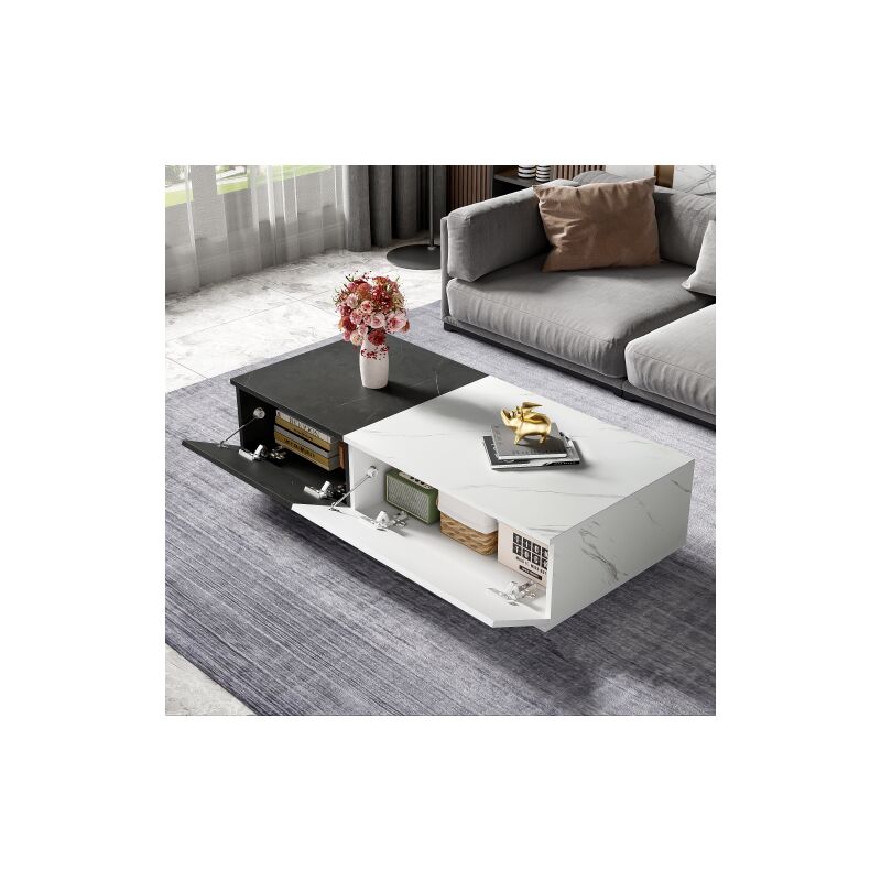 Table basse, placage extérieur marbre, design avec deux portes d'armoire