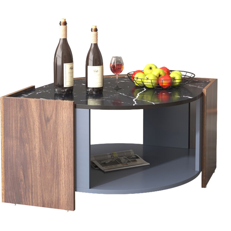 Table basse - plateau effet marbre et bois - marron