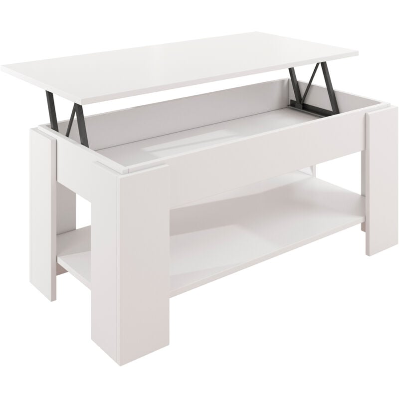 Muebles Bonitos - Table basse plateau relevable avec coffre 100x50x43,5 (52,3)cm Modèle Nicoleta Blanc Finition brillante