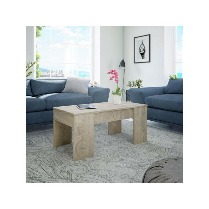Table basse plateau relevable Chëne - zaje - Table fermée : l 100 x l 50 x h 45 cm Table ouverte : l 100 x l 69 x h 57 cm