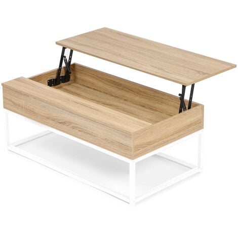 Table basse plateau relevable DETROIT design industriel bois et métal blanc - Multicolore