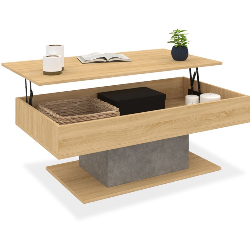 Idmarket - Table basse plateau relevable rectangulaire eden bois et effet béton