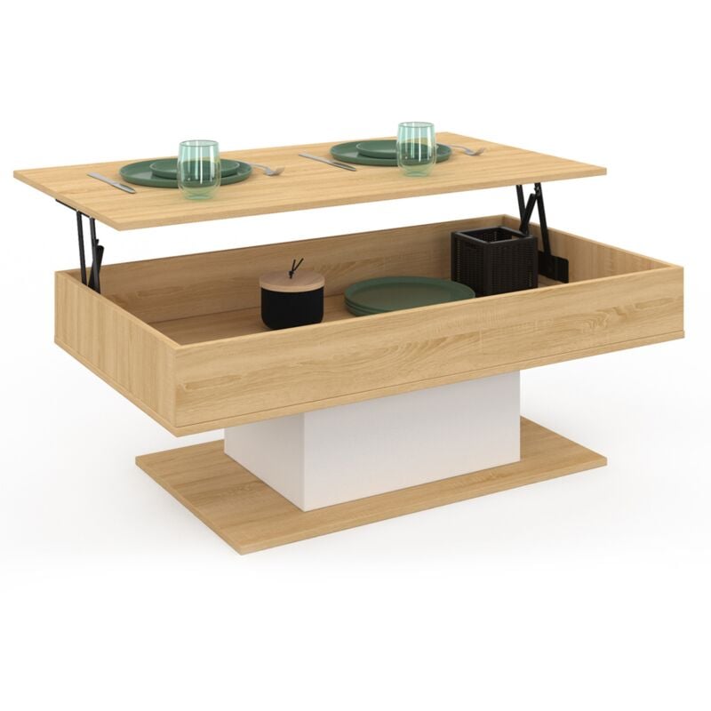 Idmarket - Table basse plateau relevable rectangulaire eden bois et blanc