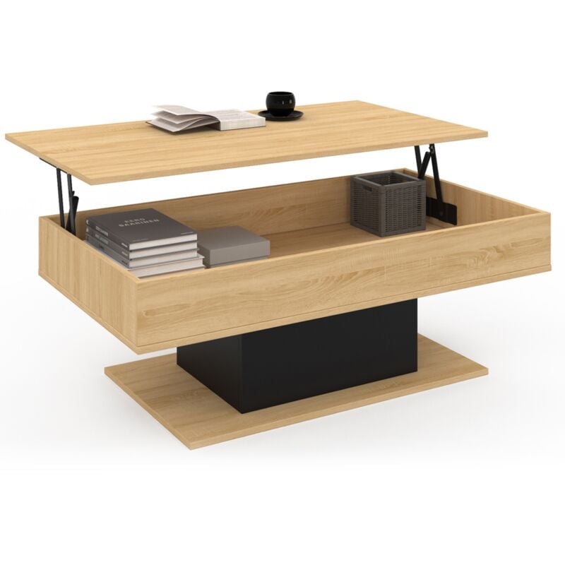 Idmarket - Table basse plateau relevable rectangulaire eden bois et noir