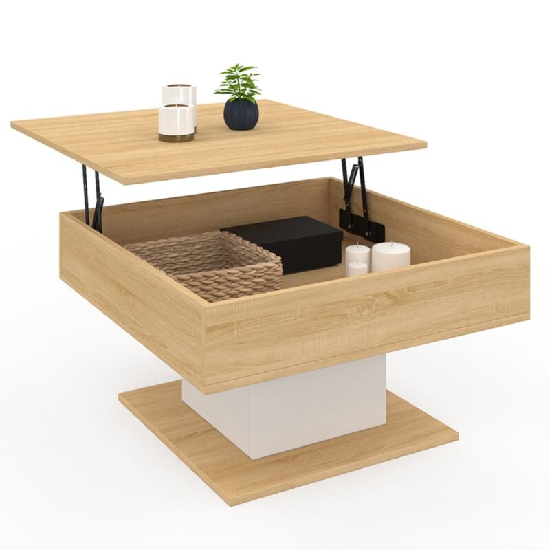 Table basse plateau relevable eden carrée bois et blanc