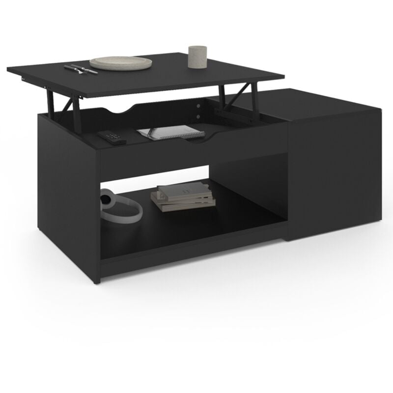 Table basse plateau relevable ELEA avec coffre bois noir