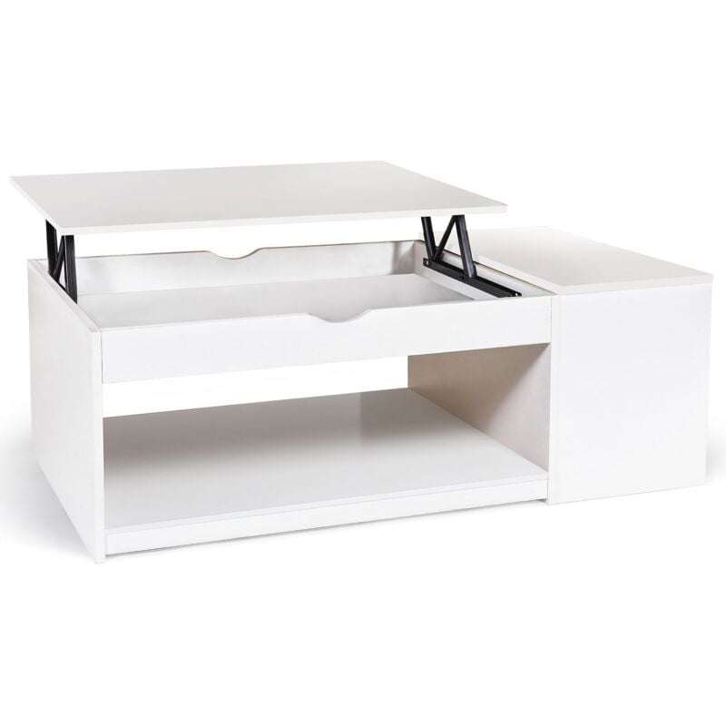 Idmarket - Table basse plateau relevable ELEA avec coffre bois blanc