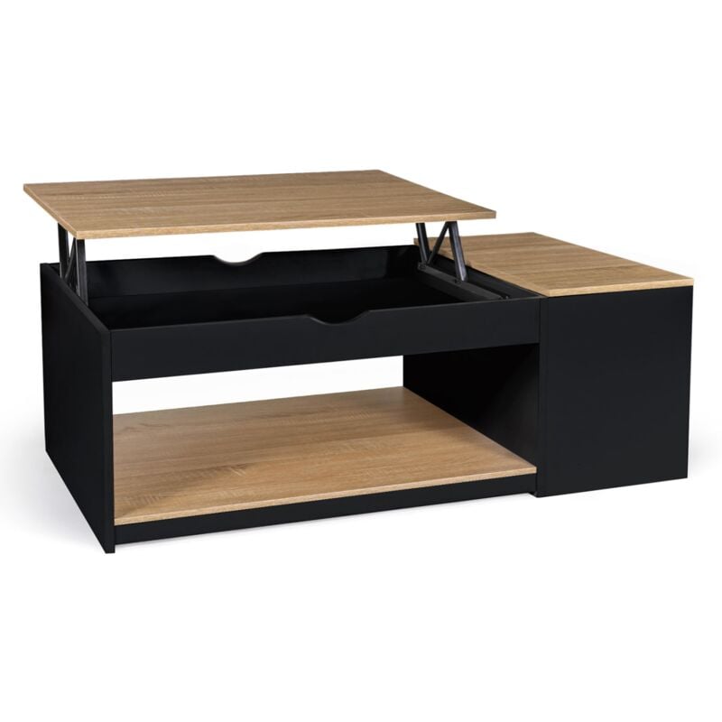 Table basse plateau relevable Idmarket Elea - Coffre - Bois noir - Façon hêtre - Multicolore