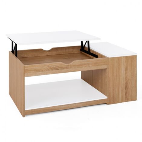 Table basse plateau relevable ELEA avec coffre bois façon hêtre et blanc - Multicolore