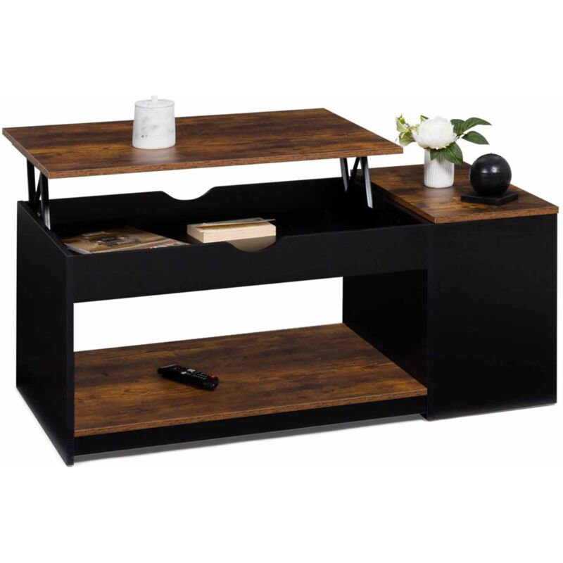 Idmarket - Table basse plateau relevable rectangulaire elea avec coffre bois effet vieilli et noir