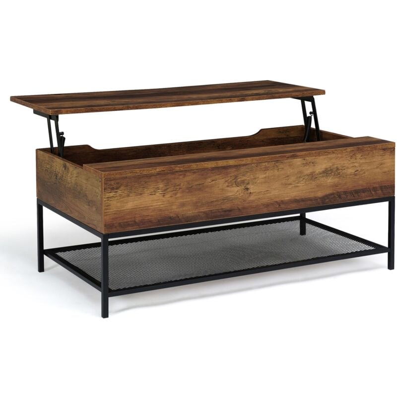 Idmarket - Table basse plateau relevable rectangulaire hamilton bois foncé et étagère inférieure design industriel