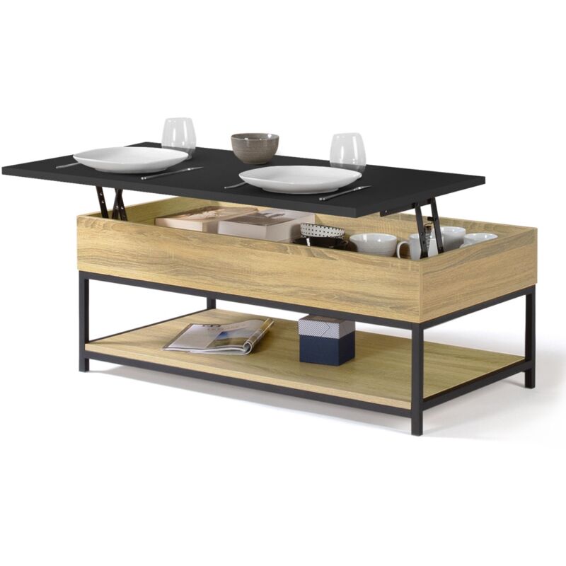 Idmarket - Table basse plateau relevable intégral rectangulaire boston et étagère inférieure design industriel